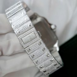 Đồng Hồ Cartier Santos Chế Tác Đính Full Kim Cương Moissanite Mặt Xanh Lá Cây Xưởng BV 39 (2)