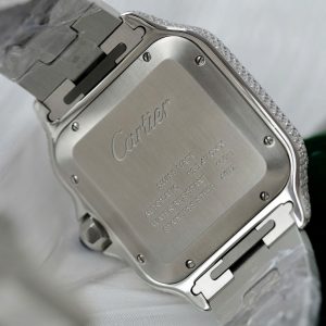 Đồng Hồ Cartier Santos Chế Tác Đính Full Kim Cương Moissanite Mặt Xanh Lá Cây Xưởng BV 39 (2)