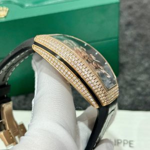 Đồng Hồ Franck Muller V45 Rep 11 Mạ Vàng Hồng Họa Tiết Rồng Màu Xanh Lá Cây ABF 45mm (2)