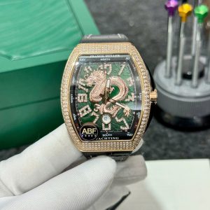 Đồng Hồ Franck Muller V45 Rep 11 Mạ Vàng Hồng Họa Tiết Rồng Màu Xanh Lá Cây ABF 45mm (2)