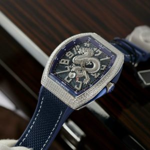Đồng Hồ Franck Muller V45 Rep Cao Cấp Họa Tiết Rồng Màu Xanh Blue Xưởng ABF 45mm (2)