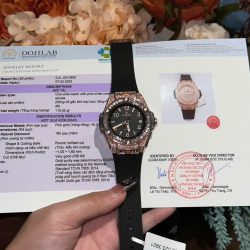 Đồng Hồ Hublot Big Bang One Click Mặt Đen Chế Tác Bọc Vàng Thật + Kim Cương Moissanite Baguette 39mm (2)