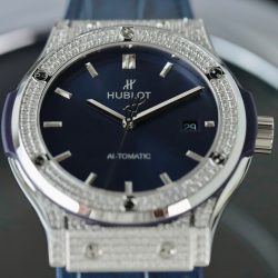 Đồng Hồ Hublot Classic Fusion Titanium Replica 11 Mặt Xanh Dương Đính Đá Xưởng HB 42mm (2)