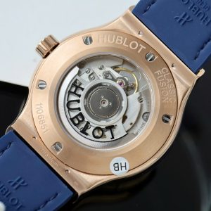Đồng Hồ Hublot Replica Cao Cấp Classic Fusion King Gold Mặt Xanh Dương Đính Đá Xưởng HB 42mm (2)