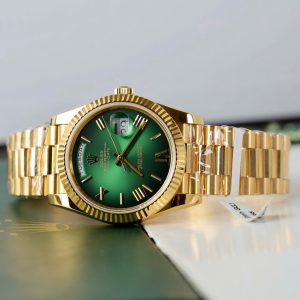 Đồng Hồ Nam Rolex Day-Date Chế Tác Mặt Ombre Xanh Lá Cây Bọc Vàng Thật Xưởng GM 40mm (2)