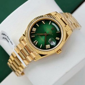 Đồng Hồ Nam Rolex Day-Date Chế Tác Mặt Ombre Xanh Lá Cây Bọc Vàng Thật Xưởng GM 40mm (2)