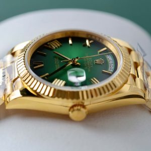 Đồng Hồ Nam Rolex Day-Date Chế Tác Mặt Ombre Xanh Lá Cây Bọc Vàng Thật Xưởng GM 40mm (2)