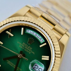 Đồng Hồ Nam Rolex Day-Date Chế Tác Mặt Ombre Xanh Lá Cây Bọc Vàng Thật Xưởng GM 40mm (2)