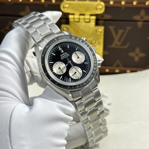 Đồng Hồ Omega Speedmaster Moonwatch Chronograph Mặt Đen Dây Kim Loại Replica Cao Cấp Xưởng OM 42mm (2)
