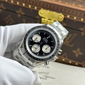 Đồng Hồ Omega Speedmaster Moonwatch Chronograph Mặt Đen Dây Kim Loại Replica Cao Cấp Xưởng OM 42mm (2)