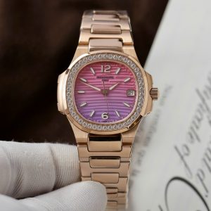 Đồng Hồ Patek Philippe Chế Tác Nautilus 7010R Nữ Mặt Tím Hồng Dây Kim Loại Xưởng GR 32mm (1)