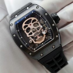Đồng Hồ Richard Mille Chế Tác RM052 Skull Tourbillon Vỏ Gốm Đen Dây Cao Su 43mm (2)