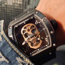 Đồng Hồ Richard Mille Chế Tác RM052 Skull Tourbillon Vỏ Gốm Đen Dây Cao Su 43mm (2)
