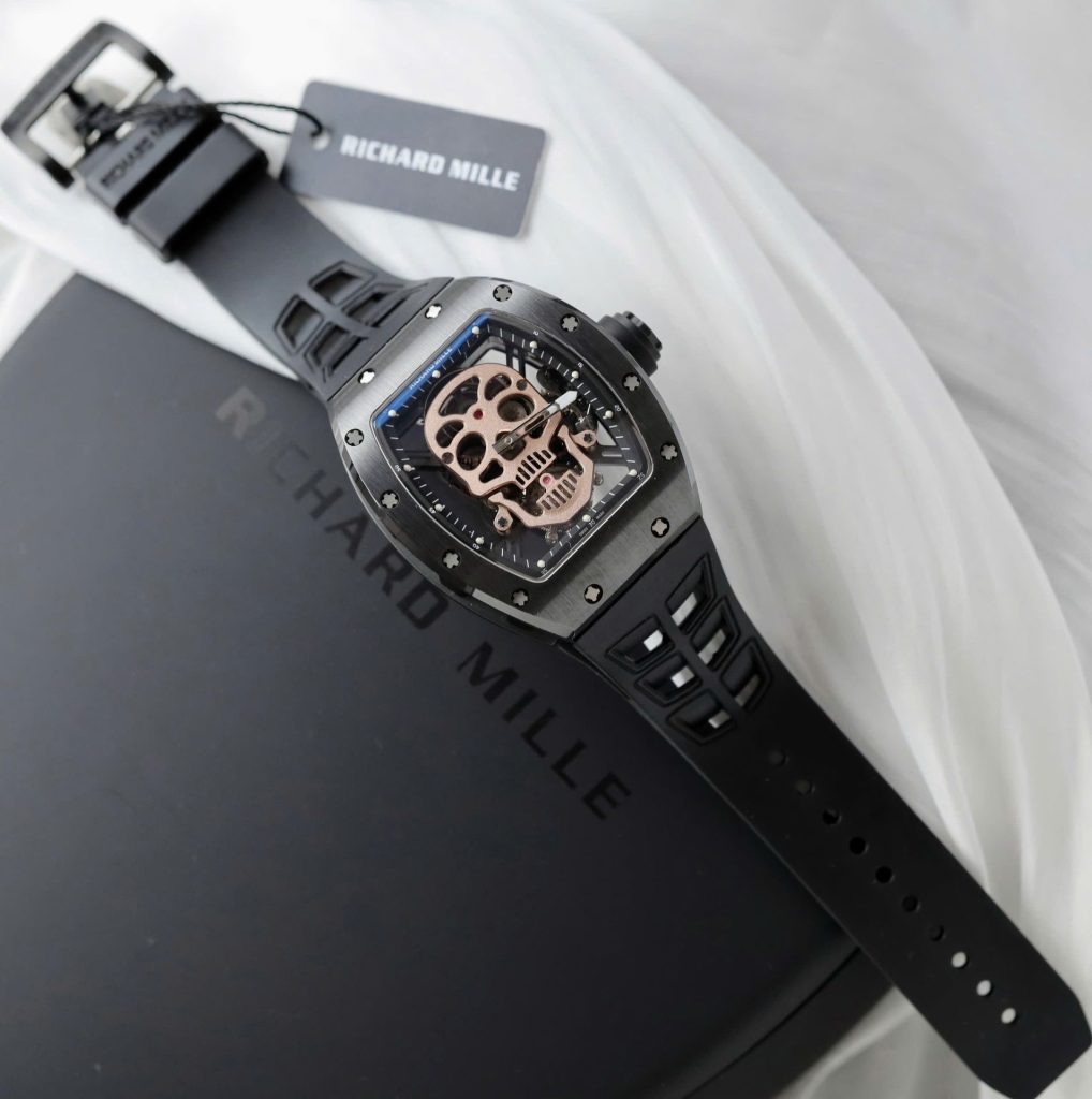 Đồng Hồ Richard Mille Chế Tác RM052 Skull Tourbillon Vỏ Gốm Đen Dây Cao Su 43mm (2)