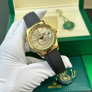 Đồng Hồ Rolex Chế Tác Sky-Dweller Mặt Vàng Champagne Nặng 192 Grams Xưởng ZF 42mm (2)