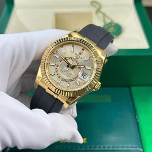 Đồng Hồ Rolex Chế Tác Sky-Dweller Mặt Vàng Champagne Nặng 192 Grams Xưởng ZF 42mm (2)