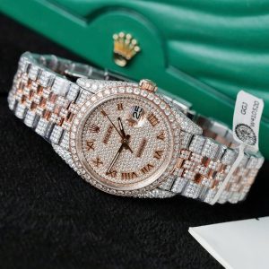 Đồng Hồ Rolex DateJust Chế Tác Bọc Vàng Đính Kim Cương Moissanite Hong Kong 36mm (2)