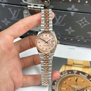 Đồng Hồ Rolex DateJust Chế Tác Nữ Mặt Hồng Cọc Số Đính Đá Nhà Máy THB 31mm (2)