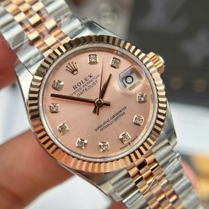 Đồng Hồ Rolex DateJust Chế Tác Nữ Mặt Hồng Cọc Số Đính Đá Nhà Máy THB 31mm (2)