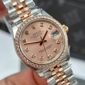Đồng Hồ Rolex DateJust Chế Tác Nữ Mặt Hồng Viền Đính Đá Nhà Máy THB 31mm (1)