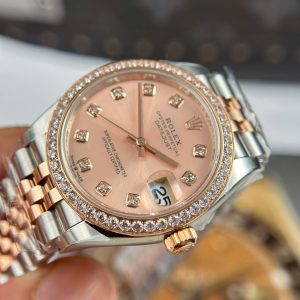 Đồng Hồ Rolex DateJust Chế Tác Nữ Mặt Hồng Viền Đính Đá Nhà Máy THB 31mm (1)
