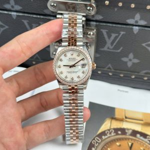 Đồng Hồ Rolex DateJust Mặt MOP Rep 11 Mạ Vàng Hồng Viền Đính Đá Xưởng THB 31mm (2)