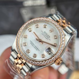 Đồng Hồ Rolex DateJust Mặt MOP Rep 11 Mạ Vàng Hồng Viền Đính Đá Xưởng THB 31mm (2)