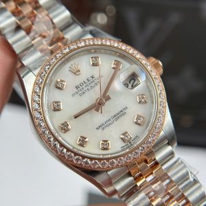 Đồng Hồ Rolex DateJust Mặt MOP Rep 11 Mạ Vàng Hồng Viền Đính Đá Xưởng THB 31mm (2)