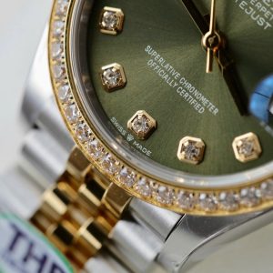 Đồng Hồ Rolex DateJust Mặt Xanh Lá Cây Replica 11 Mạ Vàng Hồng Viền Đính Đá THB 31mm (2)