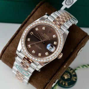 Đồng Hồ Rolex DateJust Nam Mặt Chocolate Replica 11 Viền Đính Kim Cương Moissanite Xưởng Clean 41mm (2)