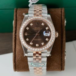 Đồng Hồ Rolex DateJust Nam Mặt Chocolate Replica 11 Viền Đính Kim Cương Moissanite Xưởng Clean 41mm (2)