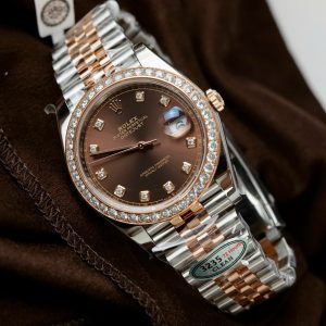 Đồng Hồ Rolex DateJust Nam Mặt Chocolate Replica 11 Viền Đính Kim Cương Moissanite Xưởng Clean 41mm (2)