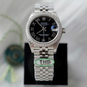 Đồng Hồ Rolex DateJust Nữ Chế Tác Mặt Đen Cọc Số La Mã Xưởng THB 31mm (2)