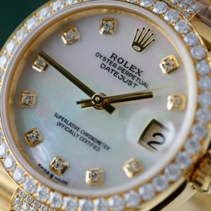 Đồng Hồ Rolex DateJust Nữ Mặt Khảm Xà Cừ Chế Tác Bọc Vàng Đính Moissanite 31mm (2)