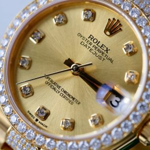 Đồng Hồ Rolex DateJust Nữ Mặt Vàng Chế Tác Bọc Vàng Đính Moissanite Xưởng GM 31mm (2)
