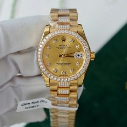 Đồng Hồ Rolex DateJust Nữ Mặt Vàng Chế Tác Bọc Vàng Đính Moissanite Xưởng GM 31mm (2)