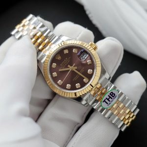 Đồng Hồ Rolex DateJust Nữ Mặt Vàng Nho Replica 11 Mạ Vàng Xưởng THB 31mm (1)