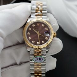 Đồng Hồ Rolex DateJust Nữ Mặt Vàng Nho Replica 11 Mạ Vàng Xưởng THB 31mm (1)