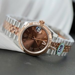 Đồng Hồ Rolex DateJust Nữ Replica 11 Demi Vàng Hồng Mặt Chocolate THB 31mm (2)