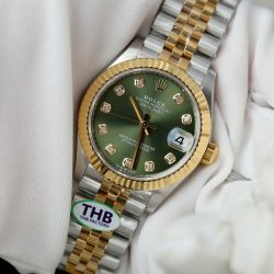 Đồng Hồ Rolex DateJust Rep 11 Mặt Xanh Lá Cây Cọc Số Đính Đá Xưởng THB 31mm (3)