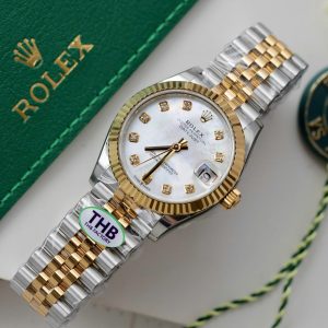 Đồng Hồ Rolex DateJust Rep Cao Cấp Nữ Mặt Khảm Xà Cừ Mạ Vàng Nhà Máy THB 31mm (1)