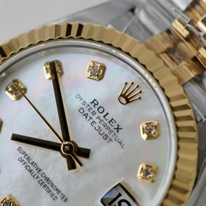 Đồng Hồ Rolex DateJust Rep Cao Cấp Nữ Mặt Khảm Xà Cừ Mạ Vàng Nhà Máy THB 31mm (1)