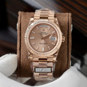 Đồng Hồ Rolex Day-Date Mặt Hồng Sundust Replica 11 Mạ Vàng Hồng Trọng Lượng 186 Grams QF 40mm (2)