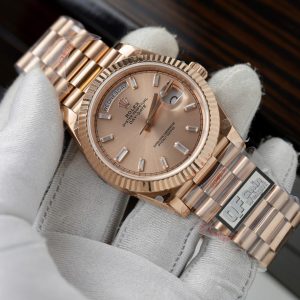 Đồng Hồ Rolex Day-Date Mặt Hồng Sundust Replica 11 Mạ Vàng Hồng Trọng Lượng 186 Grams QF 40mm (2)