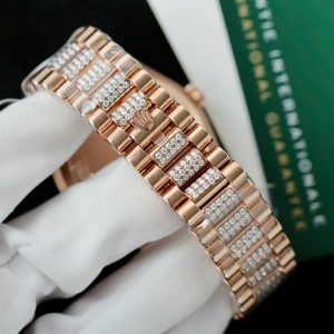 Đồng Hồ Rolex Day-Date Mặt Số Chocolate Chế Tác Bọc Vàng Thật + Đính Kim Cương Moissanite 36mm (2)