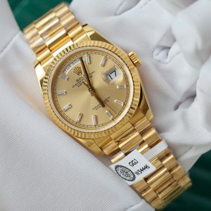 Đồng Hồ Rolex Day-Date Mặt Vàng Champagne Chế Tác Bọc Vàng Thật Nhà Máy QF 36mm (2)