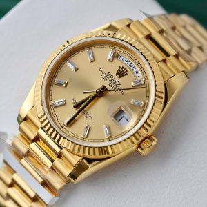 Đồng Hồ Rolex Day-Date Mặt Vàng Champagne Chế Tác Bọc Vàng Thật Nhà Máy QF 36mm (2)