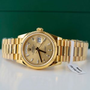 Đồng Hồ Rolex Day-Date Mặt Vàng Champagne Chế Tác Bọc Vàng Thật Nhà Máy QF 36mm (2)