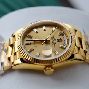 Đồng Hồ Rolex Day-Date Mặt Vàng Champagne Chế Tác Bọc Vàng Thật Nhà Máy QF 36mm (2)