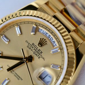 Đồng Hồ Rolex Day-Date Mặt Vàng Champagne Chế Tác Bọc Vàng Thật Nhà Máy QF 36mm (2)